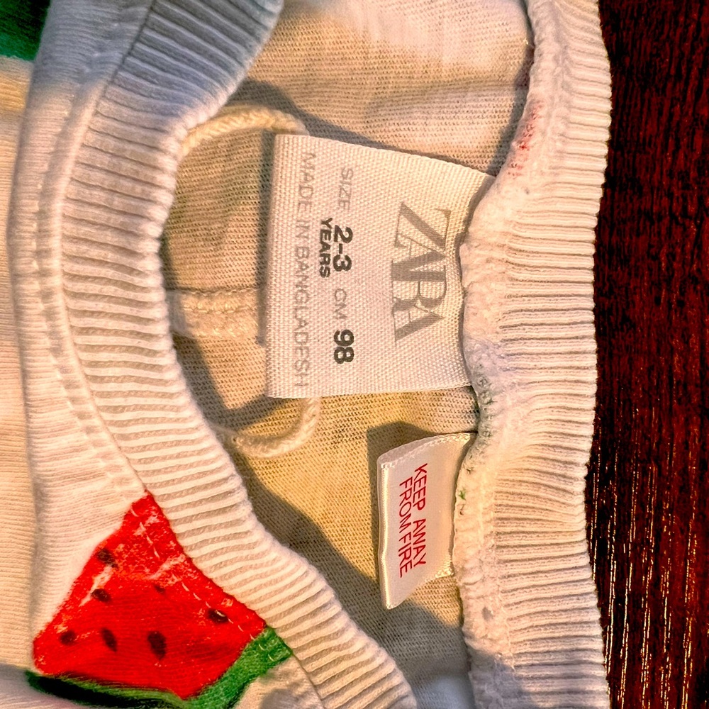 Zara kids shirt white with fruits 2-3 y